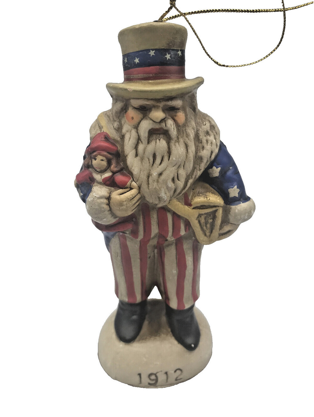 Memories of Santa 1912 vtg 1985 Patriotic Christmas Repro Ornament Korea CHIPPED
